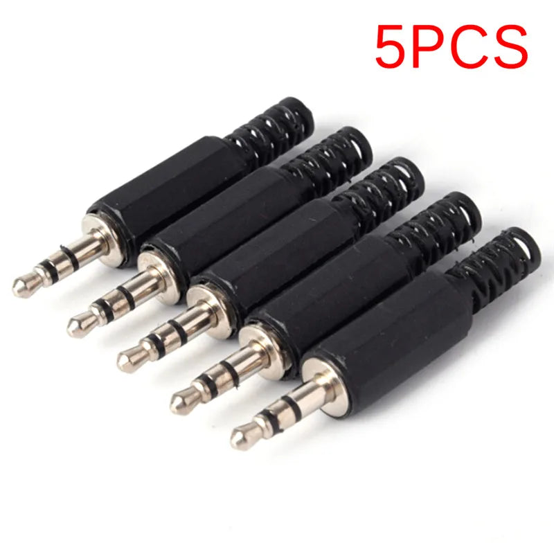 5-Pack 3.5mm Male Audio Plug Jack Stereo Connector – 4-Section Audio Connector Plug Babs