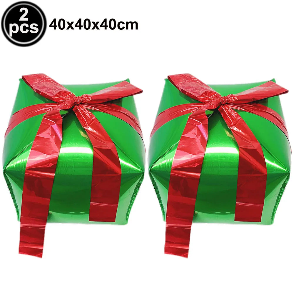 Christmas Gift Box Foil Balloons Red Green Gold Silver 2/4pcs Foil Party Balloons Babs Ruby As pictures show