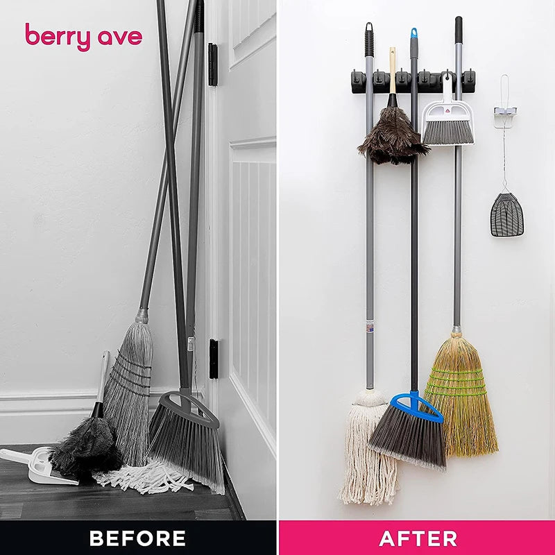 Wall Mounted Mop & Broom Holder – Multi-Slot Storage Rack Broom & Mop Holder Babs