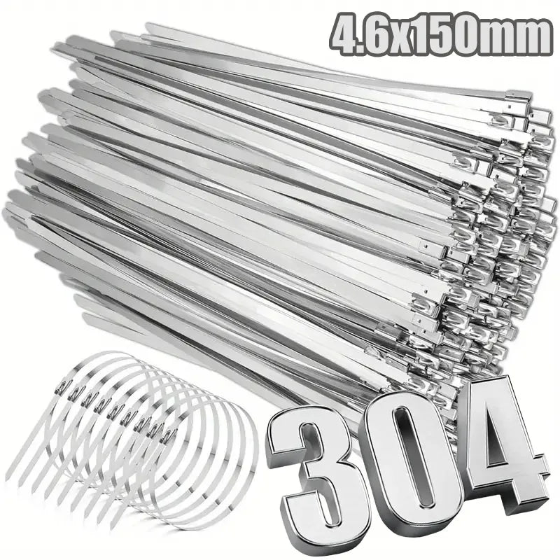 Heavy Duty Stainless Steel Zip Ties – Self-Locking Cable Straps Metal Cable Ties Babs 4.6x150mm 50PCS