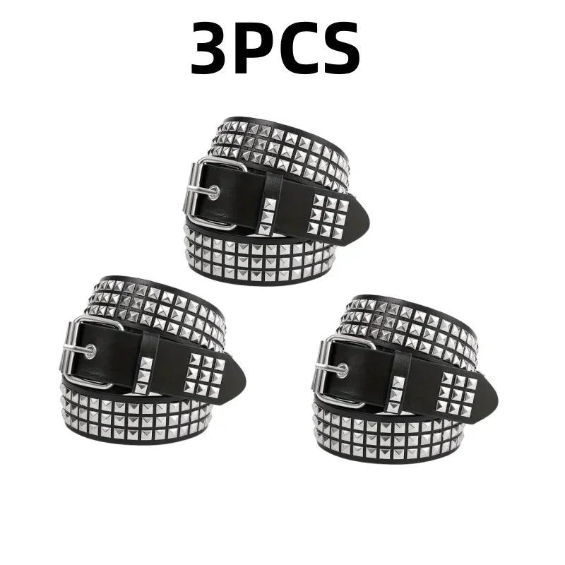 Y2K Studded Grommet Belt – Punk Goth PU Leather Unisex Studded Fashion Belt Babs 3PCS