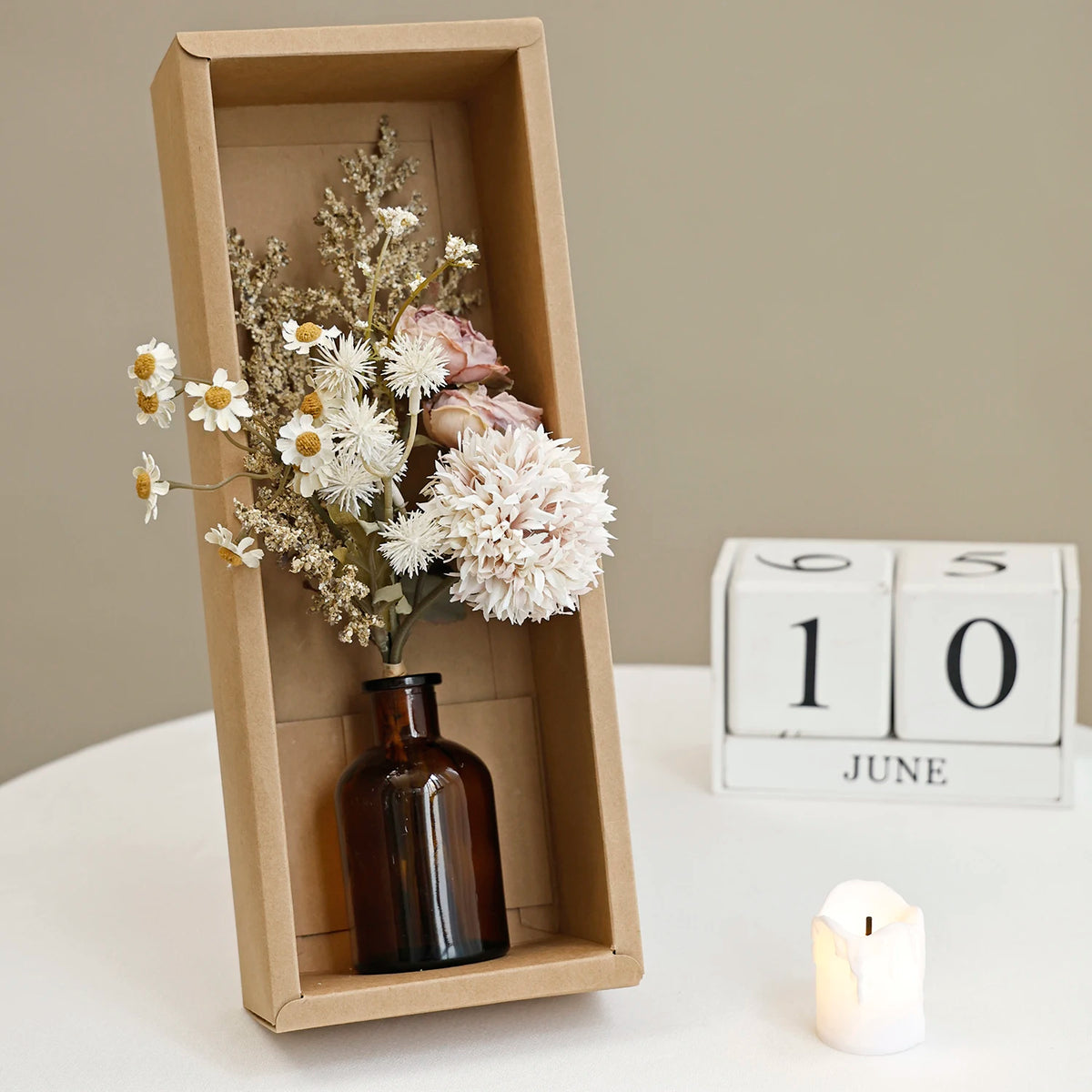 Silk Peony Artificial Flower Bouquet – Wedding & Home Décor Artificial Flower Bouquet Babs 3 with vase andbox 1 pc