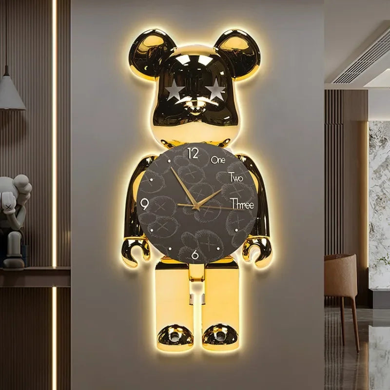 Modern LED Bear Wall Clock Large Crystal Silent Acrylic Home Decor Decorative Wall Clock Babs