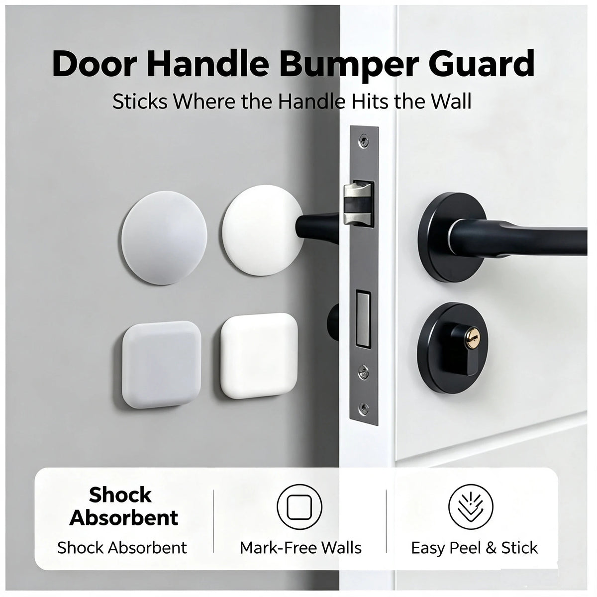 3-Pack Silicone Door Handle Bumpers – Self-Adhesive Wall Protector Door Bumper Pads Babs