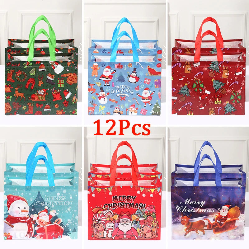 Reusable Christmas Gift Bags with Handles – 6/12 Pack Xmas Christmas Gift Bags Babs 12Pcs 33x25x17cm