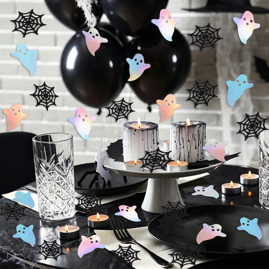 100Pcs Halloween Ghost Confetti – Spooky Spiderweb Party Decor Halloween Party Confetti Babs