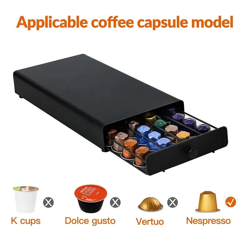 Iron Coffee Capsule Storage Box with Drawer – Holds 40 Pods Coffee Pod Organizer Babs