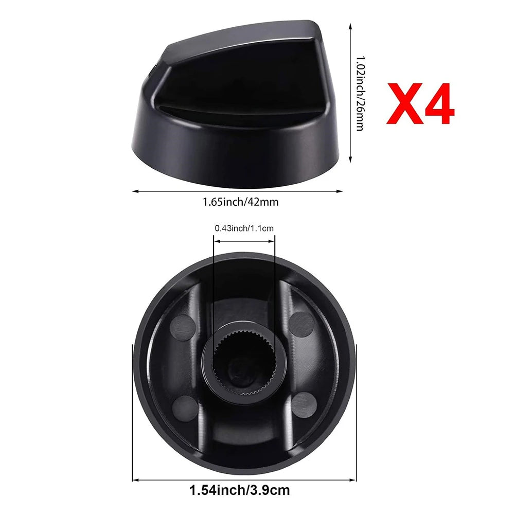 4-Pack Gas Stove Replacement Knobs + 12 Adapters | Black ABS Stove Replacement Knobs Babs