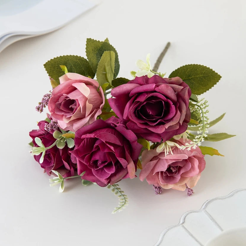 Silk Rose Artificial Flower Bouquet for Wedding & Home Décor Artificial Flower Bouquet Babs Rose Red 1 pc