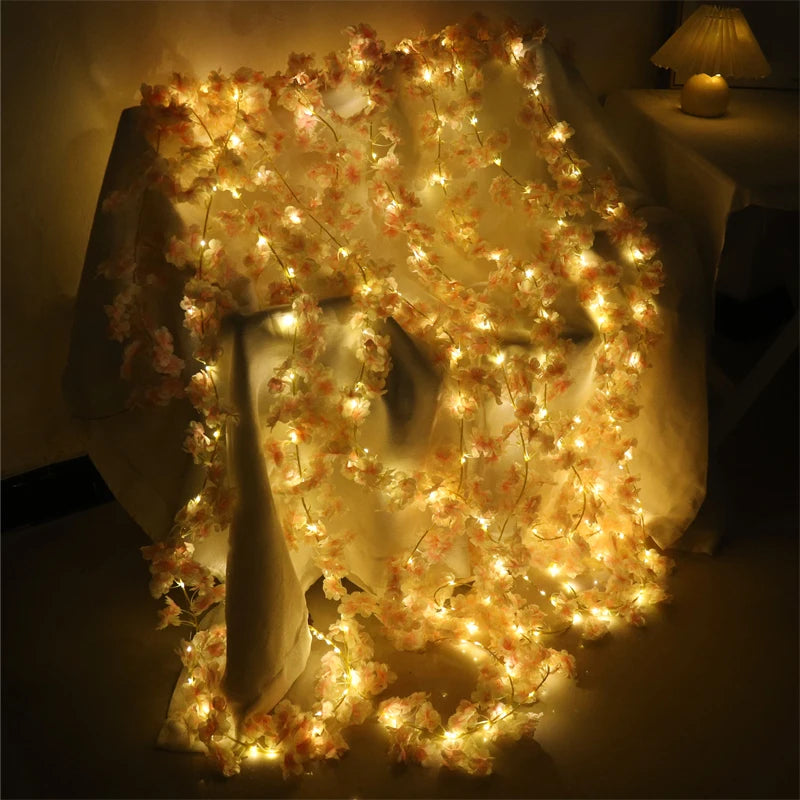 180cm Cherry Blossom Vine Garland with LED Lights | Silk Decor Artificial Flower Garland Babs
