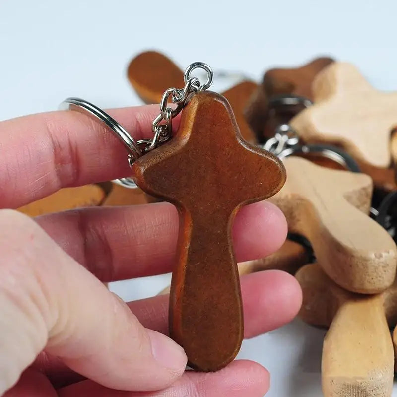5-Pack Wooden Cross Keychain Set – Car Keyring & Bag Charm Wooden Keychain Set Babs