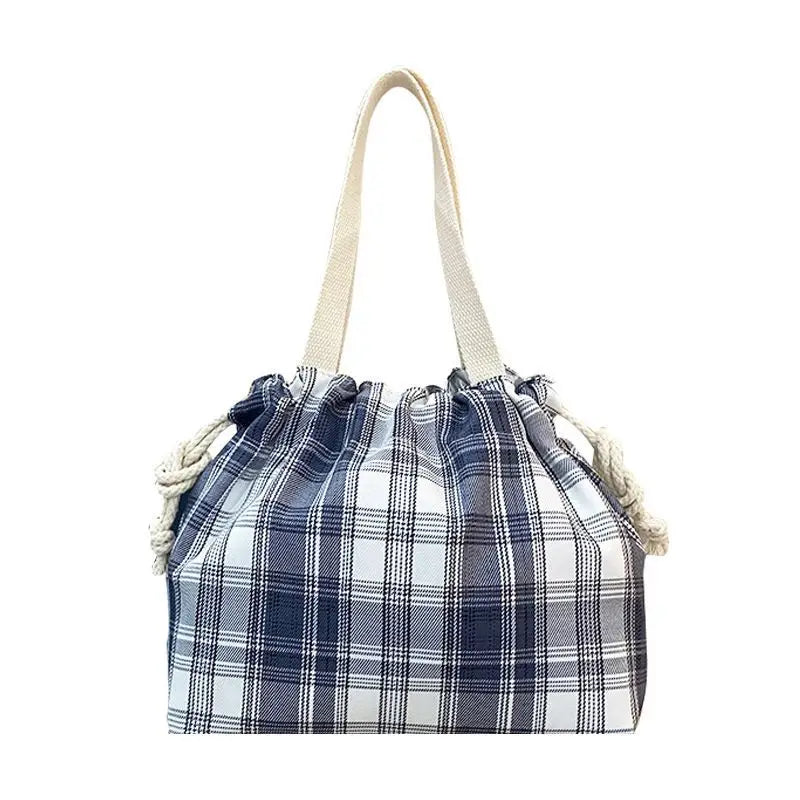 Plaid Drawstring Lunch Bag – Waterproof & Oil-Resistant Tote Drawstring Lunch Bag Babs