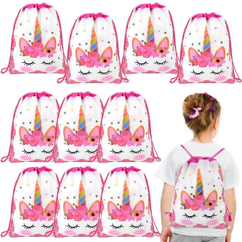 Unicorn Drawstring Bags Kids Party Favors – 1/6/12 Pack Party Favor Bags Babs