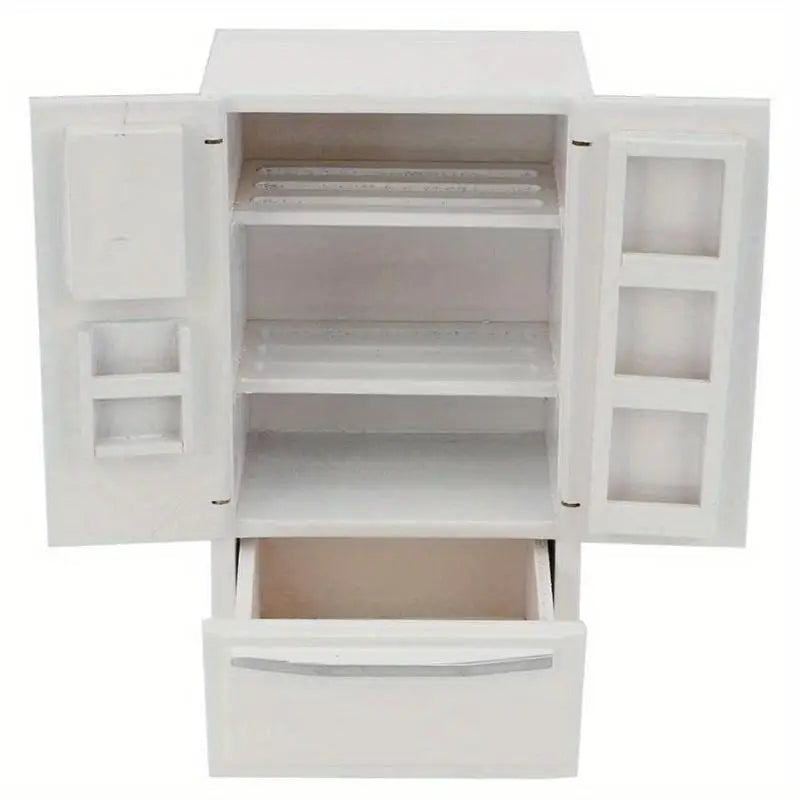 Miniature White Wooden Refrigerator Figurine – Handmade Décor Miniature Wood Figurine Babs