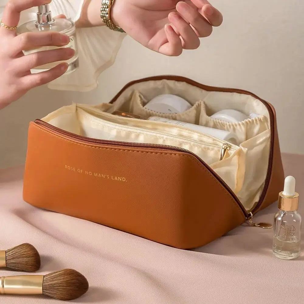 Travel Makeup Bag – PU Leather Cosmetic Organizer with Zipper Cosmetic Organizer Bag Babs Brown