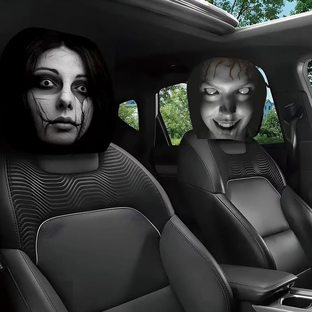 2Pcs Halloween Ghost Car Headrest Covers – Spooky Seat Protectors Car Headrest Covers Babs