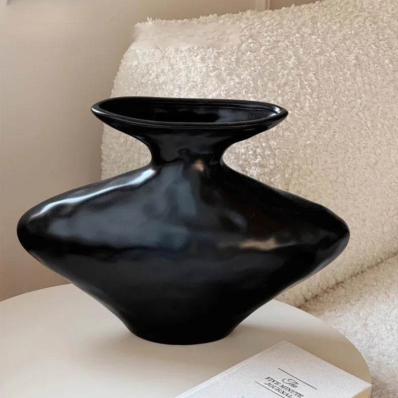 Modern Ceramic Vase | Elegant Hydroponics Flower Bottle Décor Decorative Ceramic Vase Babs Black-Large
