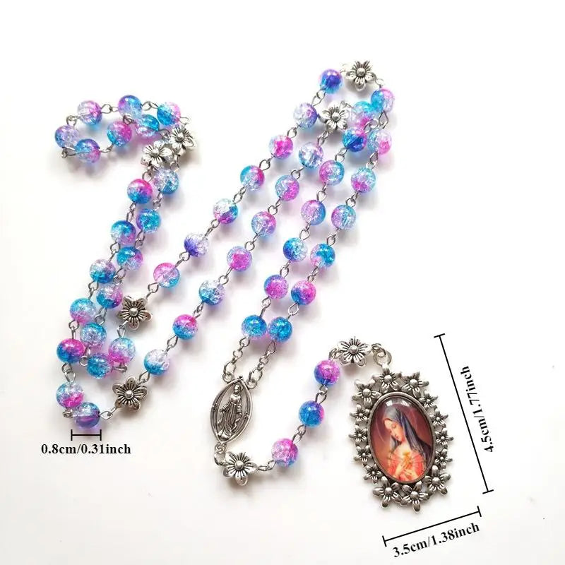 Blue Acrylic Rosary Necklace – Catholic Cross Pendant Unisex Rosary Necklace Babs