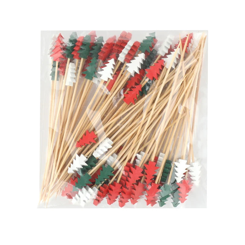 100Pcs Christmas Bamboo Food Skewers & Cupcake Toppers Holiday Party Picks Babs B