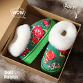 Chinese Floral Fleece-Lined Slippers – Warm Non-Slip Winter Fleece-Lined Slippers Babs 40-41 green