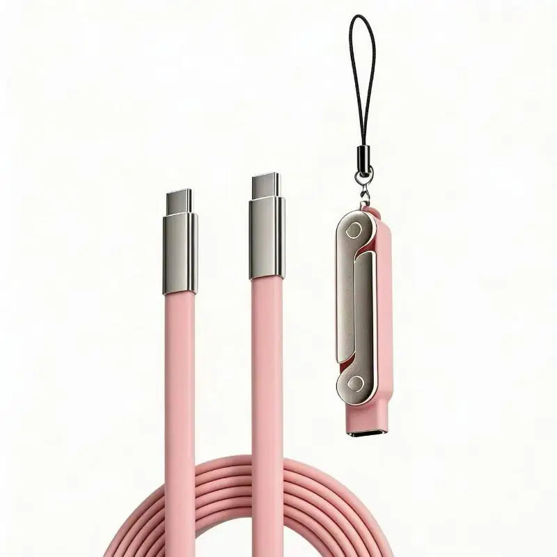 240W USB-C Fast Charging Cable with Foldable Bracket Stand USB-C Charging Cable Babs Pink
