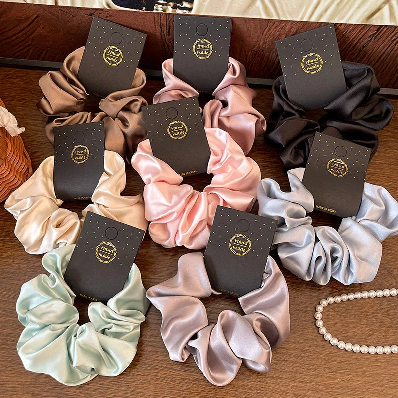French Satin Silk Hair Scrunchie 13CM – Elegant Women's Accessory Satin Hair Scrunchie Babs