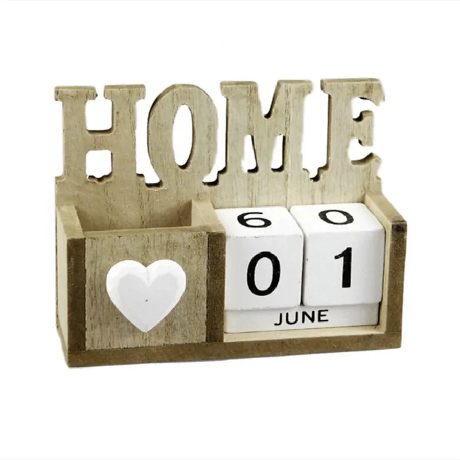 Heart-Shaped Wooden Pen Holder & Calendar Desk Ornament Wooden Desk Ornament Babs