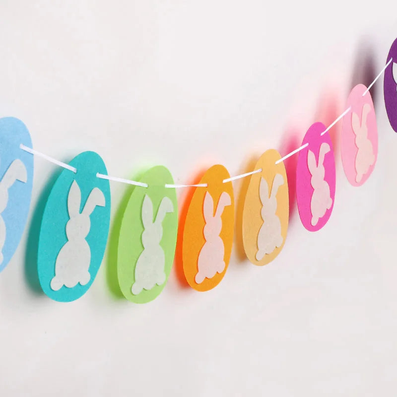 Easter Felt Bunny Garland Banner – Spring Party Wall Decor Holiday Garland Banner Babs