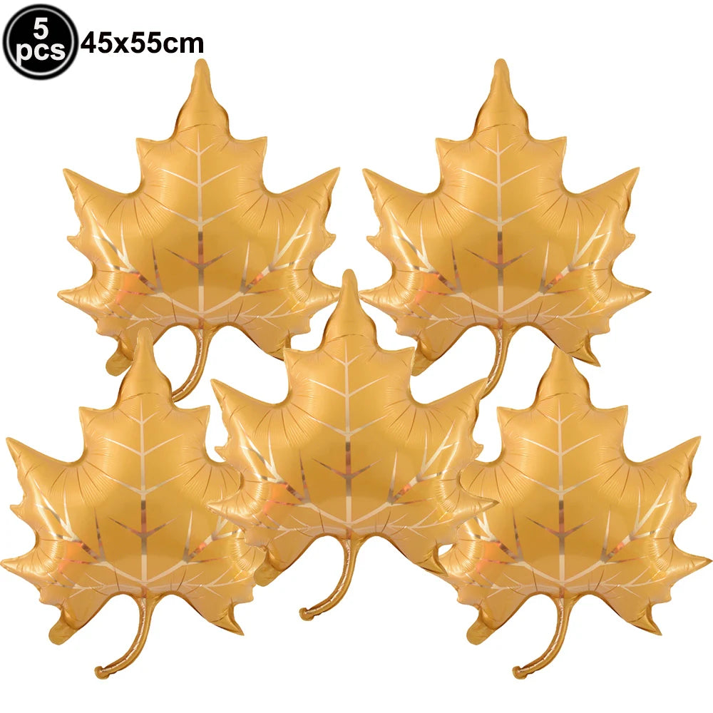 5-Piece Thanksgiving Foil Balloon Set – Maple Leaf, Acorn & Squirrel Party Foil Balloons Babs Light Grey As show