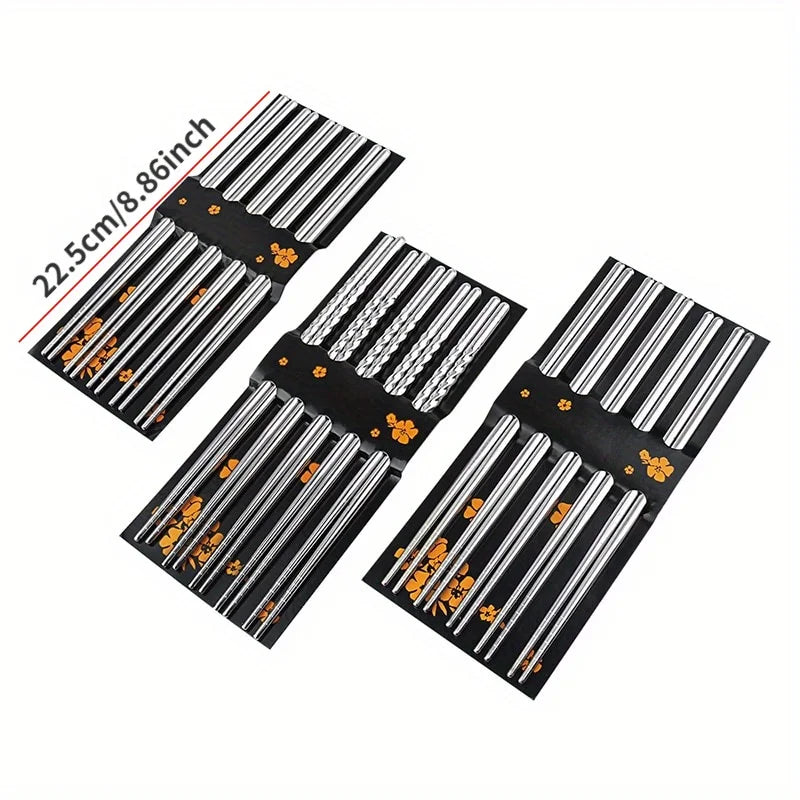 5 Pairs Square Stainless Steel Chopsticks – Non-Slip & Dishwasher Safe Stainless Steel Chopsticks Babs