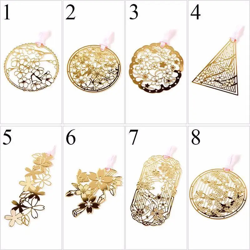 3-Pack Hollow Metal Flower Bookmarks – Golden Paper Clip Gift Metal Bookmark Set Babs