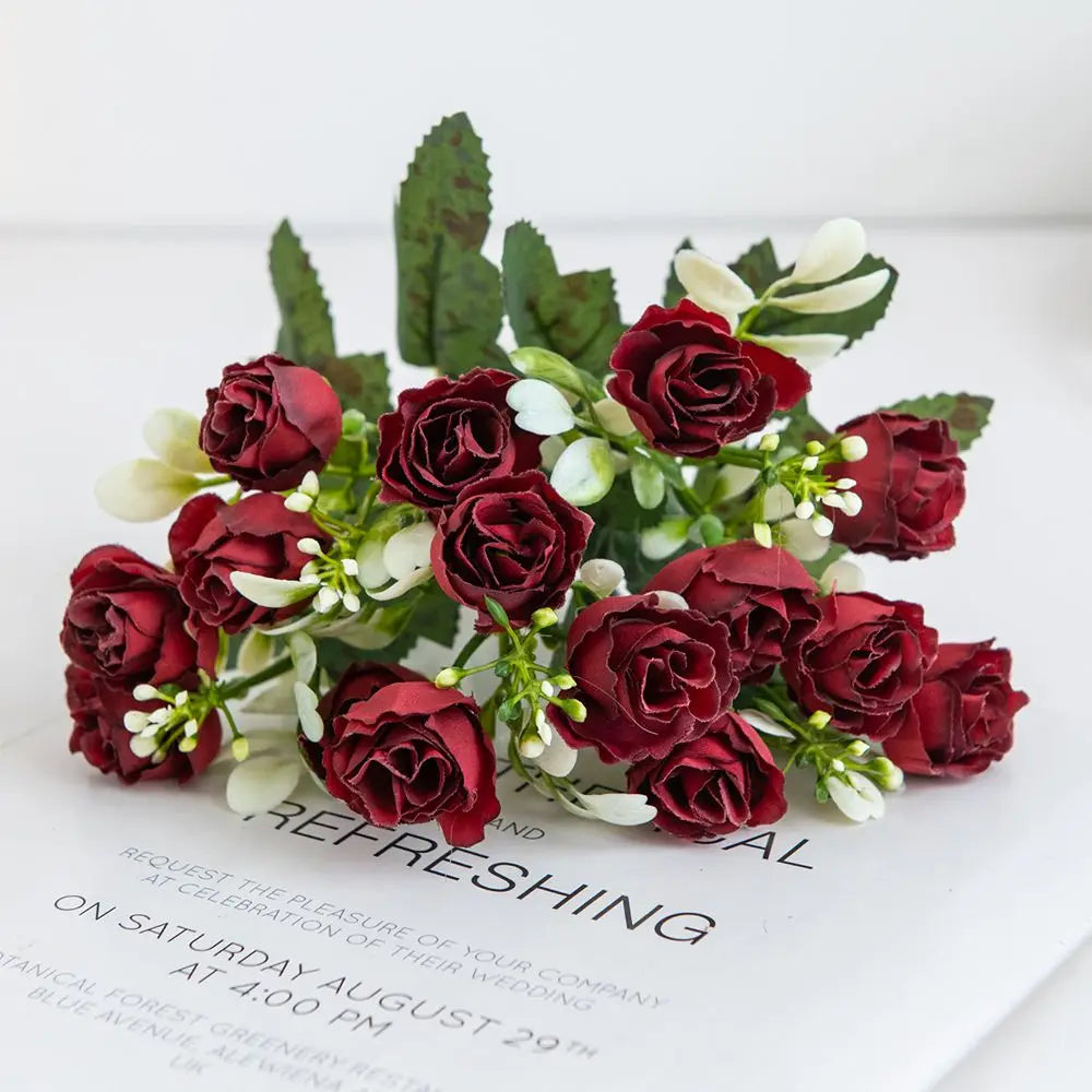 Red Silk Rose Artificial Bouquet – Wedding & Home Décor Artificial Silk Flowers Babs Red 3 pcs