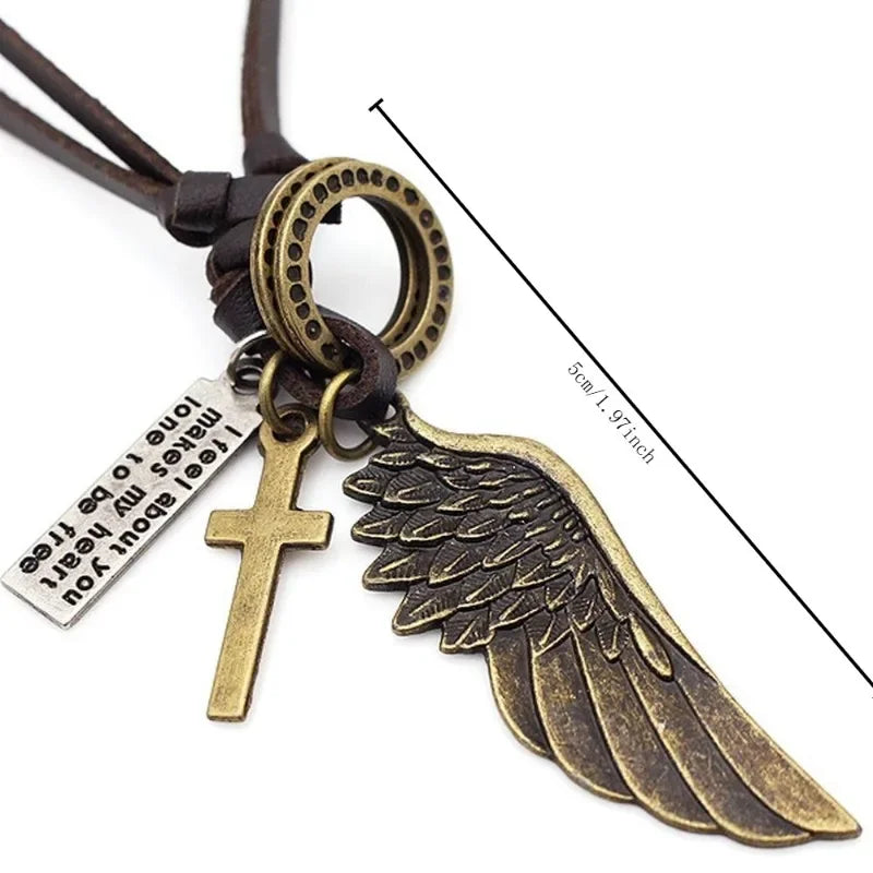 Vintage Leather Feather Pendant Necklace – Unisex Jewelry Pendant Necklace Babs