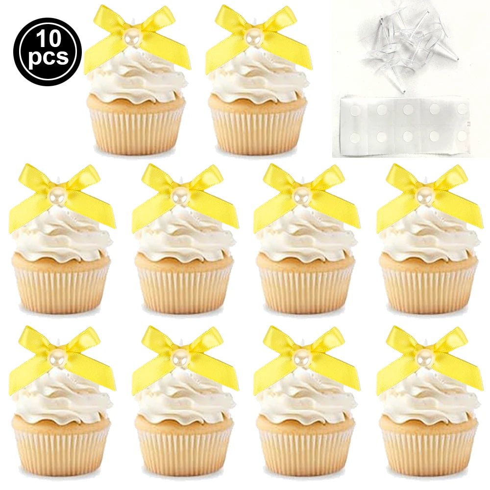 Pink Bow Cake Toppers – Birthday, Wedding & Baby Shower Cake Topper Babs Yellow A 10pcs