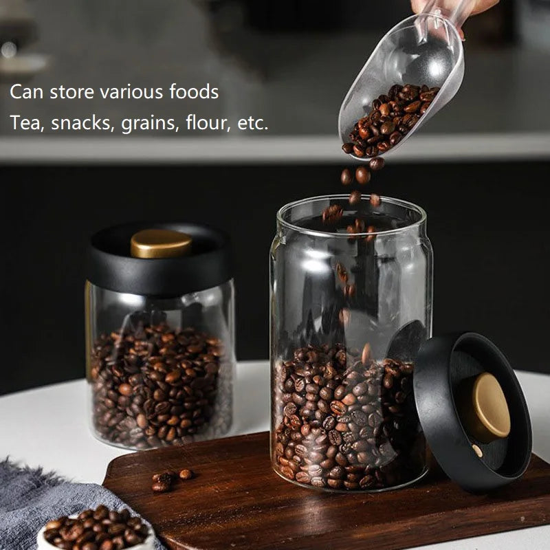 Vacuum Seal Glass Coffee Bean Storage Container 500ml+ Coffee Storage Container Babs