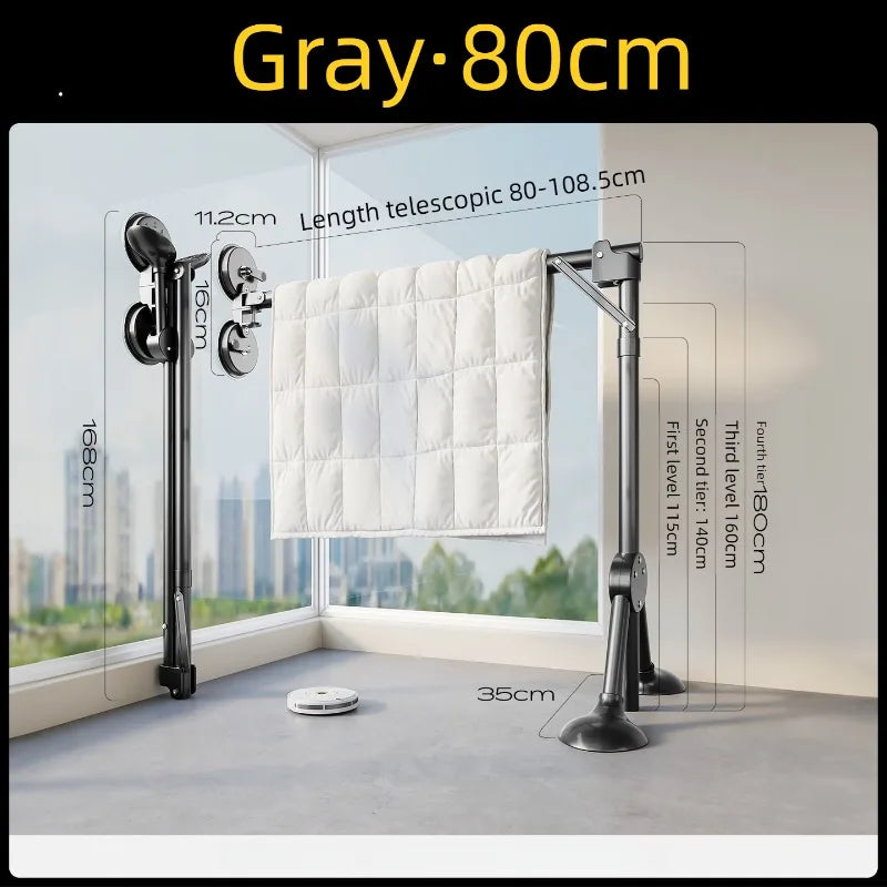 Suction Cup Folding Clothes Drying Rack – Retractable Large Clothes Drying Rack Babs Gray-Lift-0.8M
