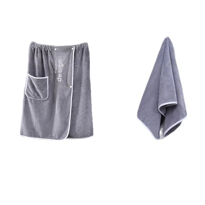 Men's Wearable Microfiber Bathrobe Towel with Magic Pocket Wearable Bath Towel Babs 2PCS