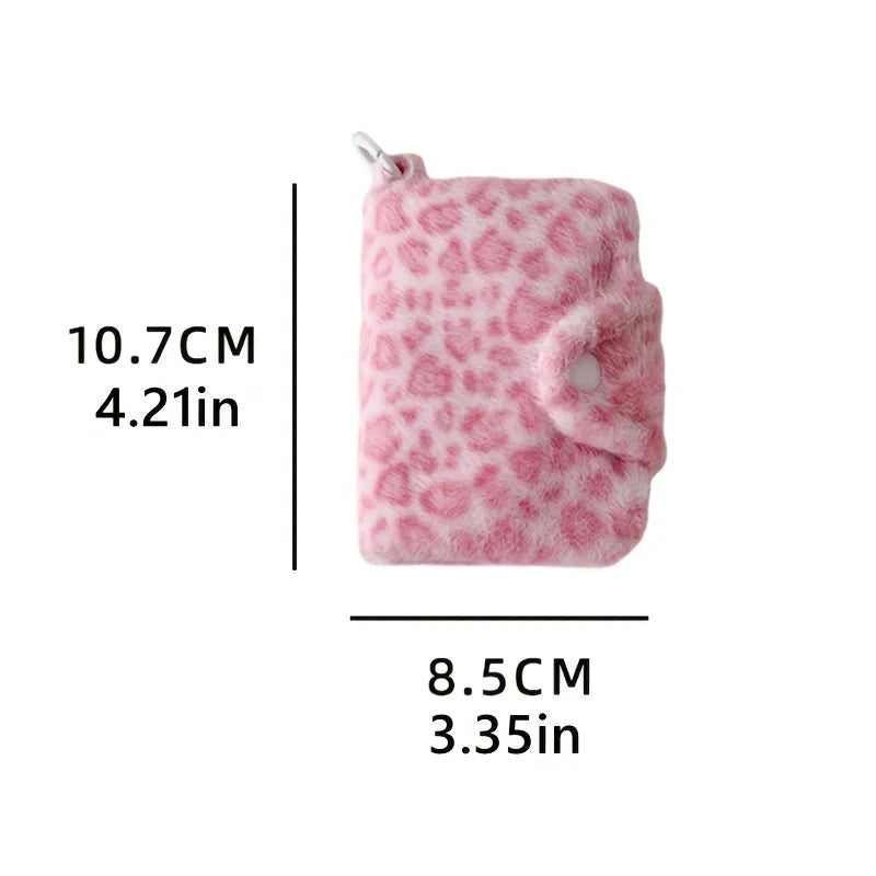 Plush Leopard Snap Card Bag – Mini Coin Wallet & Pouch Mini Snap Card Wallet Babs