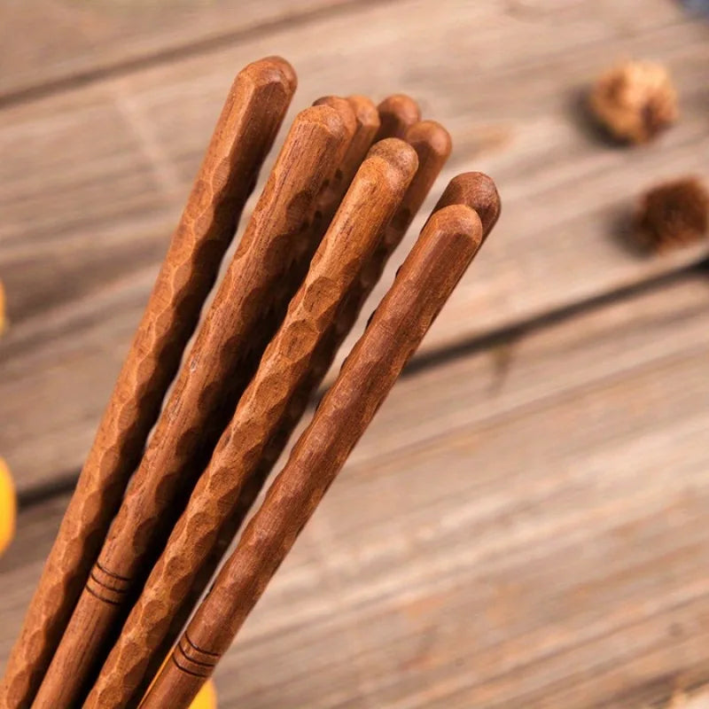 5 Pairs Japanese Hand-Carved Ironwood Chopsticks | Non-Slip Wooden Chopsticks Babs