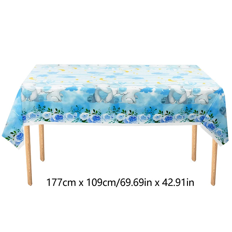 Blue Elephant Disposable Party Tableware – Baby Boy 1st Birthday Party Tableware Set Babs 1pc tablecloth