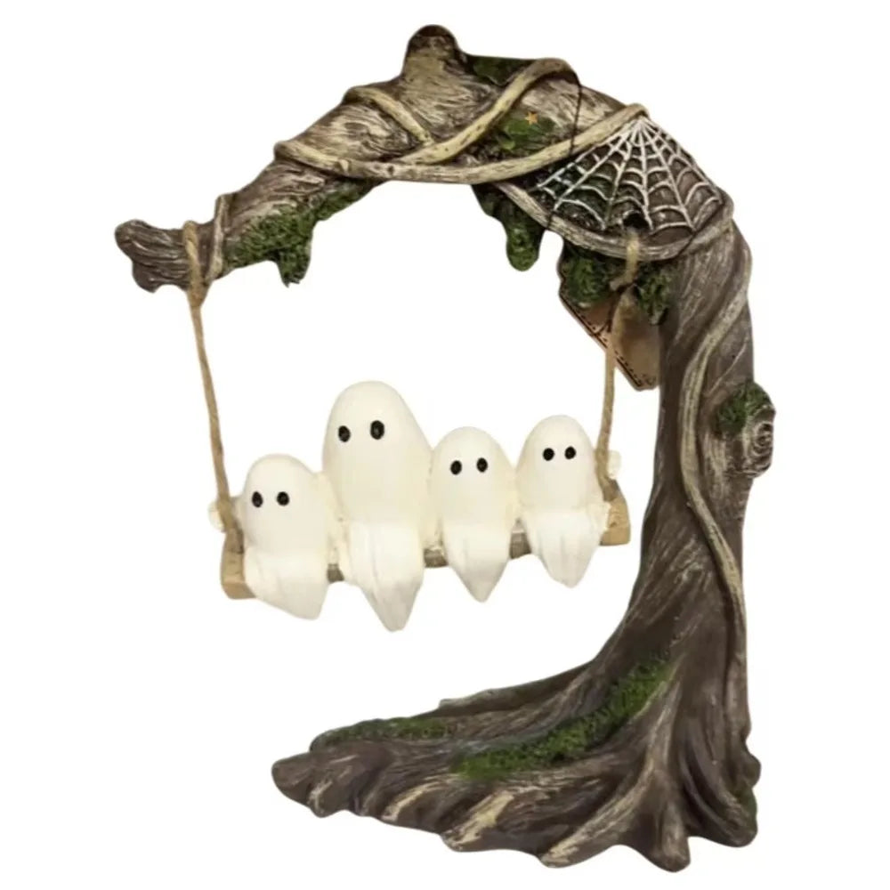 Halloween Swing Ghost Ornament – Resin Spooky Figurine Decor Halloween Figurine Babs Style B