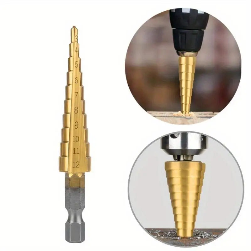 3-Pc HSS Titanium Step Drill Bit Set – 3-12mm to 4-20mm Step Drill Bit Set Babs