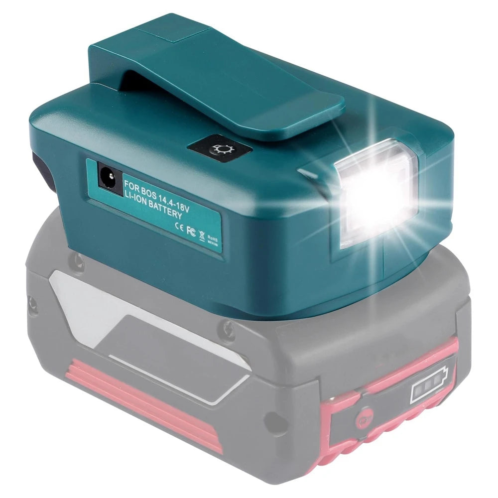 Dual USB Battery Adapter with LED for Makita, DeWalt, Milwaukee Battery USB Adapter Babs For Bosch with clip