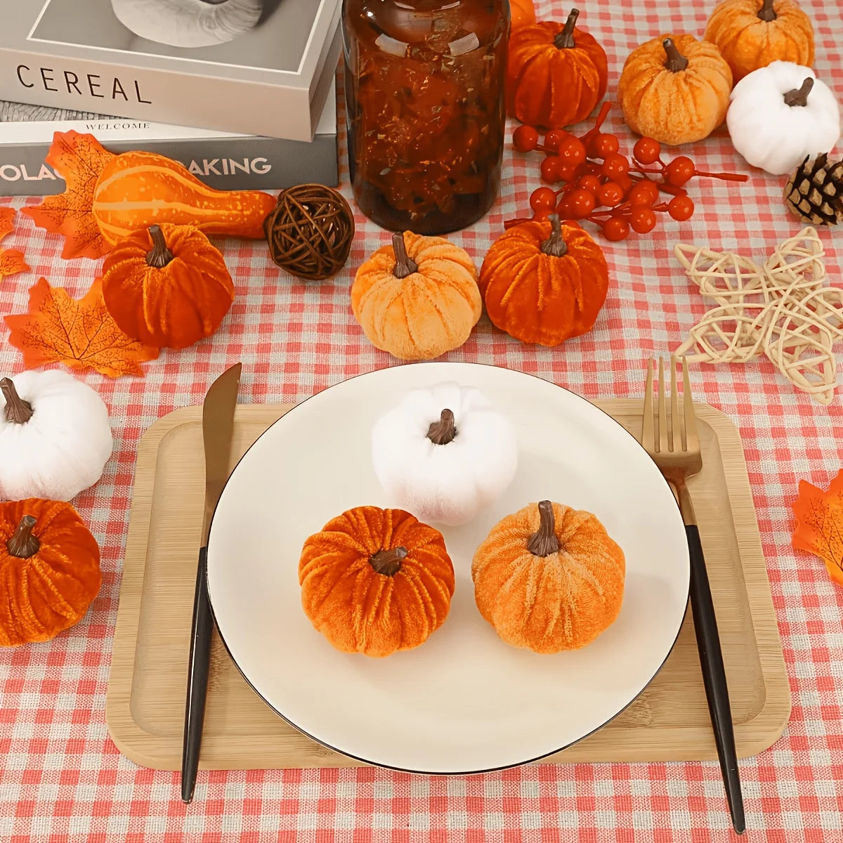 9-Piece Velvet Foam Artificial Pumpkins – Fall & Halloween Décor Artificial Pumpkin Decor Babs