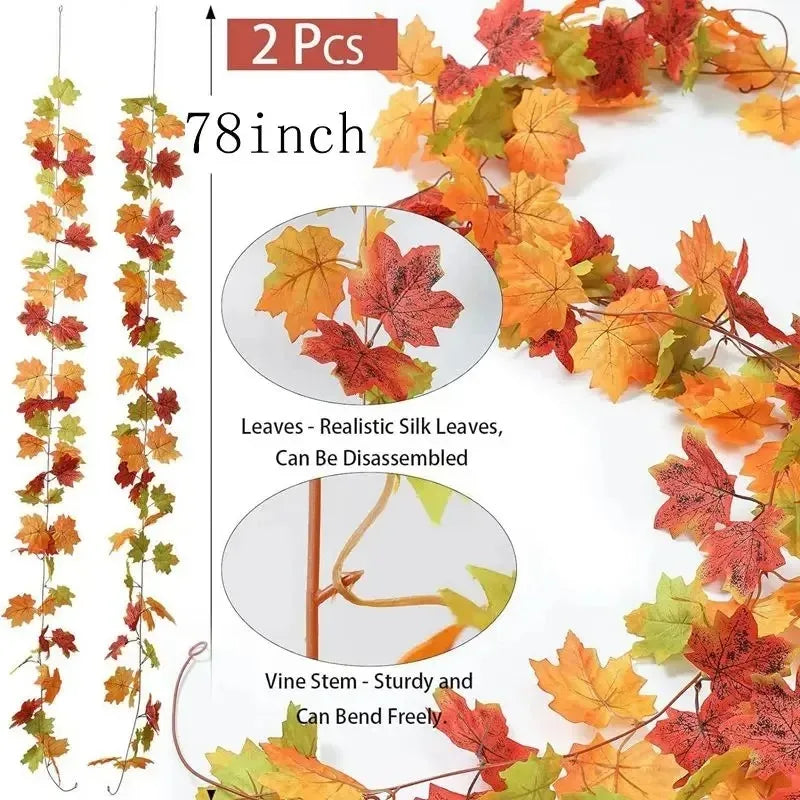 2M Fall Maple Leaf Artificial Garland | Autumn Vine Decor Artificial Leaf Garland Babs