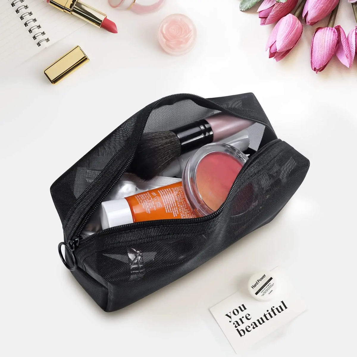 Transparent Mesh Zipper Cosmetic Bag – Makeup Organizer Pouch Cosmetic Organizer Bag Babs