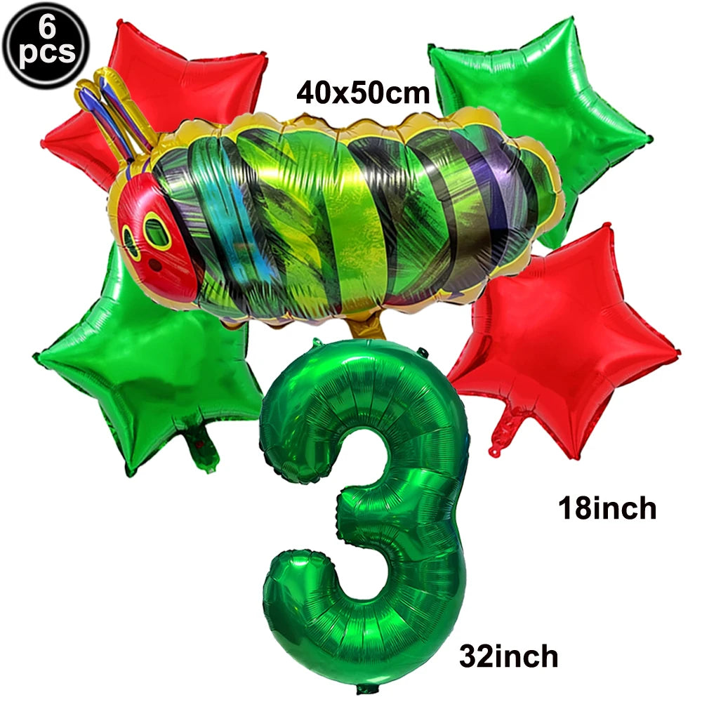 Cartoon Caterpillar Foil Balloon Set – 32" Number Balloons 1–9