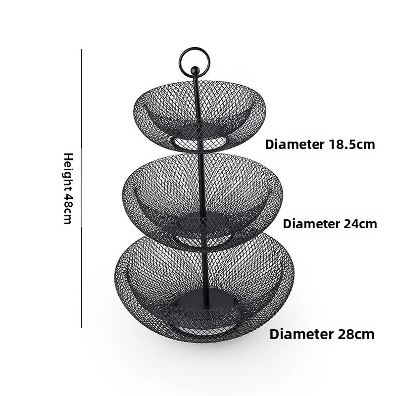 Nordic 3-Tier Iron Fruit Basket | Modern Home Storage Plate Tiered Fruit Basket Babs Black-3 Floor