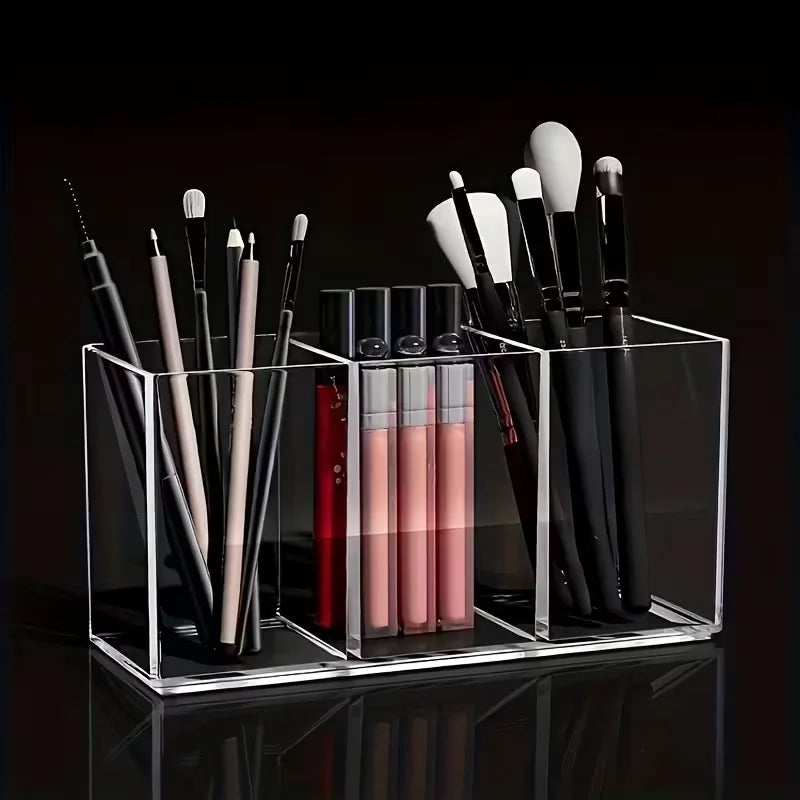 Clear Makeup Brush Holder Organizer – 1/2/3 Slot Vanity Box Makeup Brush Organizer Babs