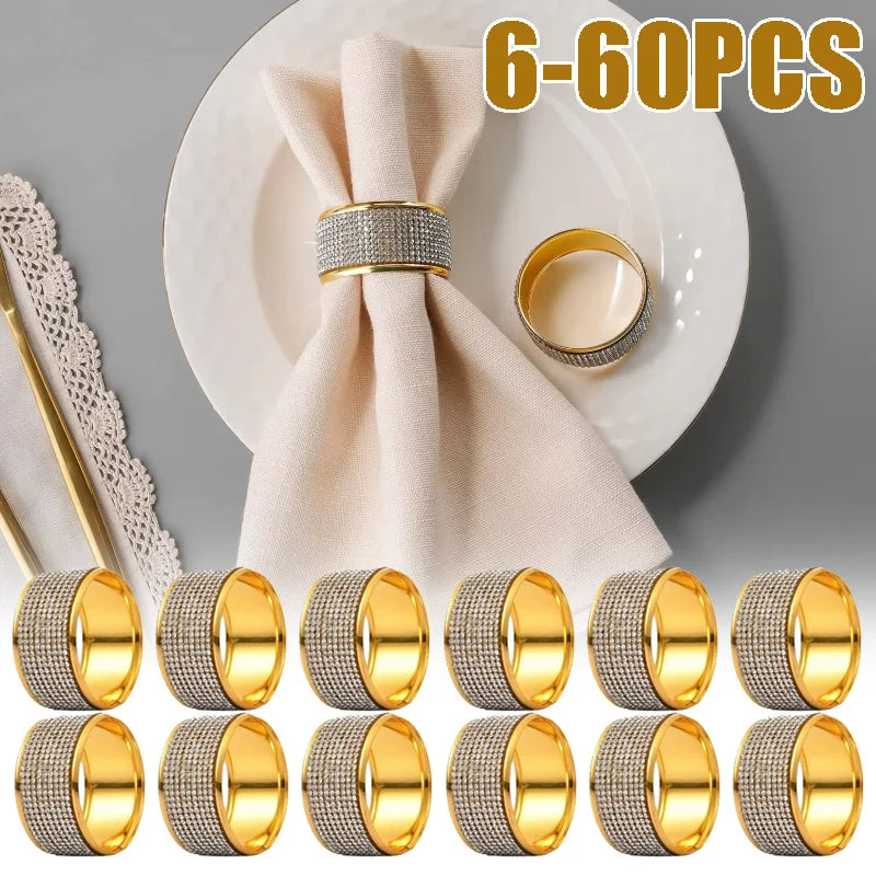 Crystal Rhinestone Metal Napkin Rings – Elegant Banquet Table Decor Napkin Rings Babs